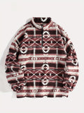 Ethnic Tribal Aztec Print Men's Versatile And Trendy Long Sleeve Fleece Jacket, Suitable For Outdoor Sports In Autumn And Winter