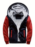 kkboxly  Solid Sherpa Lined Men's Hooded Jacket Casual Long Sleeve Hoodies With Zipper Gym Sports Hooded Coat For Winter Fall