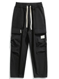 kkboxly  Men's Solid Loose Cargo Pants With Pockets, Causal Breathable Drawstring Men's Trousers For Streetwear