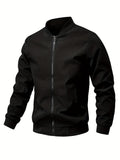 kkboxly  Men's Casual Zip-up Regular Fit Jacket, Zipper Pocket Baseball Jacket, Lightweight Casual Jacket For Men