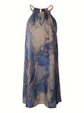 kkboxly  Marble Print Halter Neck Dress, Boho Sleeveless Halter Dress For Spring & Summer, Women's Clothing
