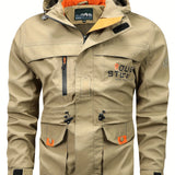 kkboxly  Multi Pocket Hooded Windbreaker Jacket, Men's Casual Quick Drying Military Jacket Coat For Fall Winter Outdoor Activities