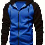 kkboxly  Autumn And Winter New Coat Color Contrast Zipper Cardigan Hooded Sweater Men's Casual Fleece Top