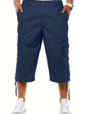 kkboxly  Men's Plain Zip Pocket Drawstring Hem Cargo Shorts For Spring And Summer