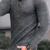 kkboxly  Trendy Waffle Pattern Sweatshirt, Men's Casual Slightly Stretch Crew Neck Pullover Sweatshirt For Autumn Winter