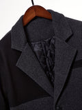 kkboxly  Men's Elegant Trench Color Block Coat, Casual Wool-like Fabric Warm Turn-Down Collar Overcoat For Fall Winter