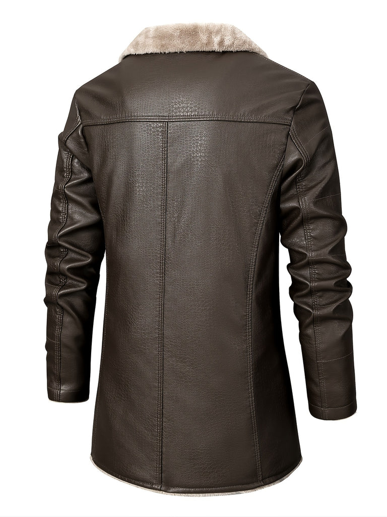 kkboxly  Men's Casual Faux Pu Leather Long Sleeves Button Trench Coats