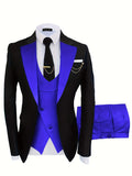 kkboxly  Formal 3 Pieces Set, Men's One Button Suit Jacket & Vest & Pants Suit Set For Business Dinner Wedding Party