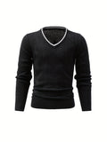 kkboxly  High Stretch Texture Knitted Sweater, Men's Semi-formal Warm V Neck Pullover Sweater For Fall Winter