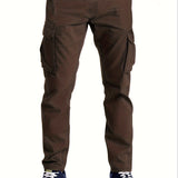 kkboxly  Men's Stylish Solid Cargo Jogger With Pockets, Causal Breathable Drawstring Men's Bottom Clothing For City Walk Street Hanging Outdoor Activities