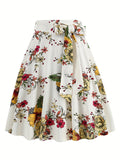 kkboxly  Polka Dot Print Pleated Skirts, Vintage Bow Flare Skirts For Spring & Summer, Women's Clothing