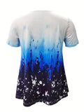 kkboxly  Gradient Print Crew Neck T-Shirt, Casual Short Sleeve Top For Spring & Summer, Women's Clothing
