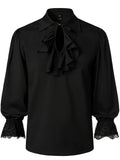 kkboxly  Men's Long Sleeve Retro Medieval Pirate Noble Shirt Renaissance Ruffled Collar Casual Beach Tops Festival Party Dress Shirt Solid Tee Shirt V-Neck Tops For Men Halloween