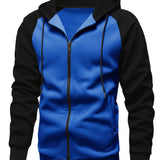 kkboxly  Men's Novelty Color Block Pullover Fleece Hoodie, Casual Hooded Sweatshirts Full Zip Jacket With Pocket