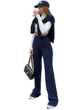 kkboxly  Solid High Waist Elastic Long Length Pants, Slim Stylish Elegant Wide Leg Pants, Women's Clothing