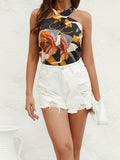 kkboxly  Floral Print Cross Halter Neck Blouse, Casual Sleeveless Blouse For Spring & Summer, Women's Clothing