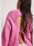 kkboxly Backless Crew Neck Sweater, Casual Long Sleeve Sweater, Women's Clothing