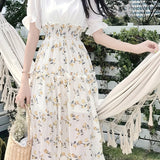 kkboxly  Floral Print Ruffle Trim Dress, Elegant Shirred High Waist Short Sleeve Dress, Women's Clothing