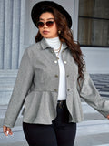 kkboxly  Plus Size Casual Coat, Women's Plus Stripe Print Long Sleeve Button Up Lapel Collar Peplum Coat