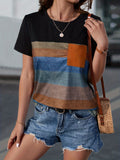 kkboxly  Color Block Pocket T-Shirt, Crew Neck Short Sleeve T-Shirt, Casual Every Day Tops, Women's Clothing