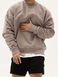 kkboxly  Men's Trendy Solid Sweatshirt, Casual Cotton Slightly Stretch Breathable Long Sleeve Loose Top For Outdoor