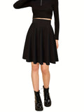 kkboxly  Preppy Pleated Skater Skirts, Elegant High Waist A Line Casual Skirts, Women's Clothing