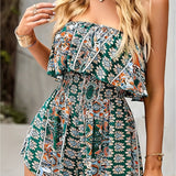 2025 kkboxly  Off Shoulder Tribal Print Rompers, Boho Sleeveless Shirred Rompers, Women's Clothing