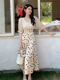 kkboxly  Polka Dot Tiered Maxi Dress, Half Sleeve V Neck Random Print Casual Dress, Women's Clothing