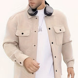 kkboxly  Solid Color Jackets For Men Dual Pockets Snap Button Up Lapel Stylish Coat Jackets For Men