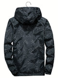 kkboxly  Men's Galaxies Print Windbreaker Jacket, Casual Hooded Jacket For Outdoor Activities