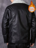 kkboxly  Men's Fashion PU Leather Outdoor Jacket, Windproof Warm Fleece Coat, Trendy Men's Handsome Outside Wear