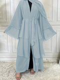 kkboxly  Layered Open Front Abaya, Long Sleeve Dress With Belted , Without Hijab, Women's Clothing