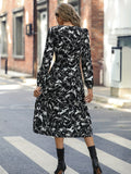 kkboxly  Floral Print Split Dress, Elegant Long Sleeve Midi Dress, Women's Clothing