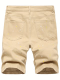 kkboxly  Graphic Pattern Ripped Denim Shorts, Men's Casual Street Style Mid Stretch Distressed Denim Shorts For Summer