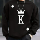 kkboxly  The King Print Trendy Sweatshirt, Men's Casual Graphic Design Crew Neck Pullover Sweatshirt For Men Fall Winter