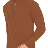 kkboxly  Men's Stand Collar Solid Knit Sweater , Men's Casual Lapel Slightly Stretch V-Neck Pullover Sweater For Men Winter Fall