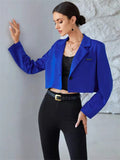 kkboxly  Casual Solid Fashion Crop Blazer, Long Sleeve Lapel Loose Crop Coat, Women's Clothing