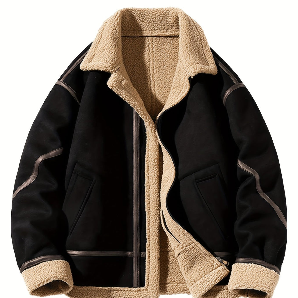 Men's Trendy Suede Fuzzy Fleece Lined Coat Warm Jacket Long Coat Outwear For Men Winter Autumn Hiphop Style Streetwear