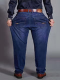 Men's Oversized Long Straight Stretchy Classic Solid Jeans For Spring/autumn, Men's Clothing, Plus Size