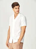 kkboxly  Solid Color Men's Casual Short Sleeve Cotton Shirt, Men's Shirt For Summer Vacation Resort
