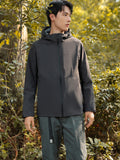 kkboxly  Men's Solid Soft-Shell Jacket With Zipper Pockets, Casual Comfy Hooded Jacket For Men's Outdoor Activities