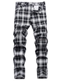 kkboxly  Plaid Pattern Slim Fit Jeans, Men's Casual Mid Stretch Chic Jeans For The Four Seasons