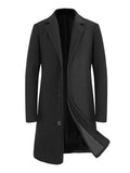kkboxly  Classic Design Warm Coat, Men's Semi-formal Mid Length Button Up Lapel Coat For Fall Winter Business