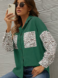 kkboxly  Corduroy Leopard Print Stitching Coat, Casual Lapel Long Sleeve Button Down Fashion Loose Outerwear, Women's Clothing