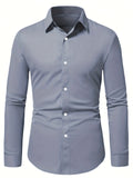 kkboxly  Slim Fit Shirt, Men's Semi Formal Lapel Button Up Long Sleeve Shirt For Spring Summer Business