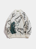 kkboxly  Cute Cartoon Dinosaur Pattern Knitted Sweater, Men's Casual Warm Slightly Stretch Round Neck Pullover Sweater For Fall Winter