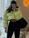 kkboxly  Solid Full Zipper Crop Coat, Warm Stand Collar Lightweight Coat, Outerwear For Fall & Winter, Women's Clothing