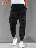 Men's Plaid Drawstring Sweatpants, Pocket Casual Comfy Hip Pop Jogger Pants, Men's Clothing