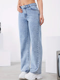 kkboxly  Slash Pocket Loose Wide Leg Jeans, Non-stretch Breathable Casual Denim Pants, Women's Denim Jeans & Clothing