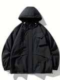 kkboxly  Men's Multi Pocket Winter Hooded Jacket, Chic Windbreaker Jacket For Outdoor Activities